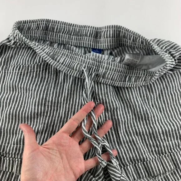 Old Navy Black White Striped High Rise Linen Blend Pull On Shorts XS - Picture 2 of 5